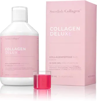 Produktbild von Bewertung Swedish Collagen Deluxe 500 ml flüssiges Kollagen 12.500 mg Meereskollagen mit Hyaluronsäure, Vitaminen und Mineralien für Haare, Haut und Nägel