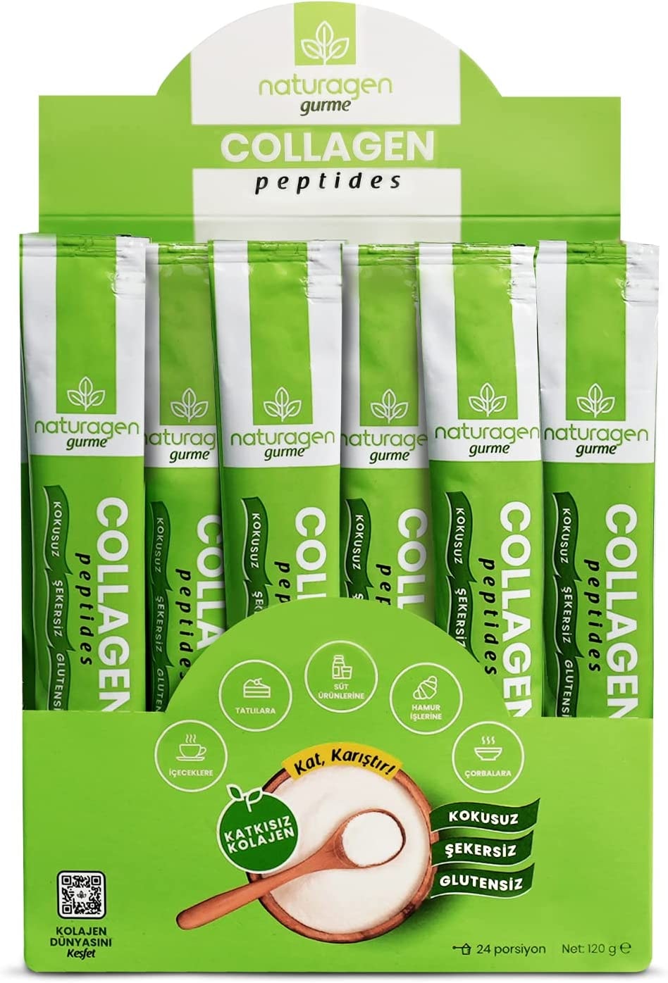 Produktbild von naturagen Gourmet Kollagen Schlauchbeutel 100% reines 5000 mg hydrolysiertes Kollagen - 24-tägige Anwendung - zuckerfrei und glutenfrei