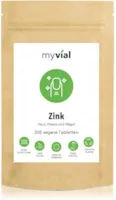 Produktbild von myvial 365 Zink Tabletten hochdosiert im Jahresvorrat 25mg elementarem Zink pro Tablette Premium: Zink-Bisglycinat Vegan Ohne Zusätze Plastikfrei verpackt