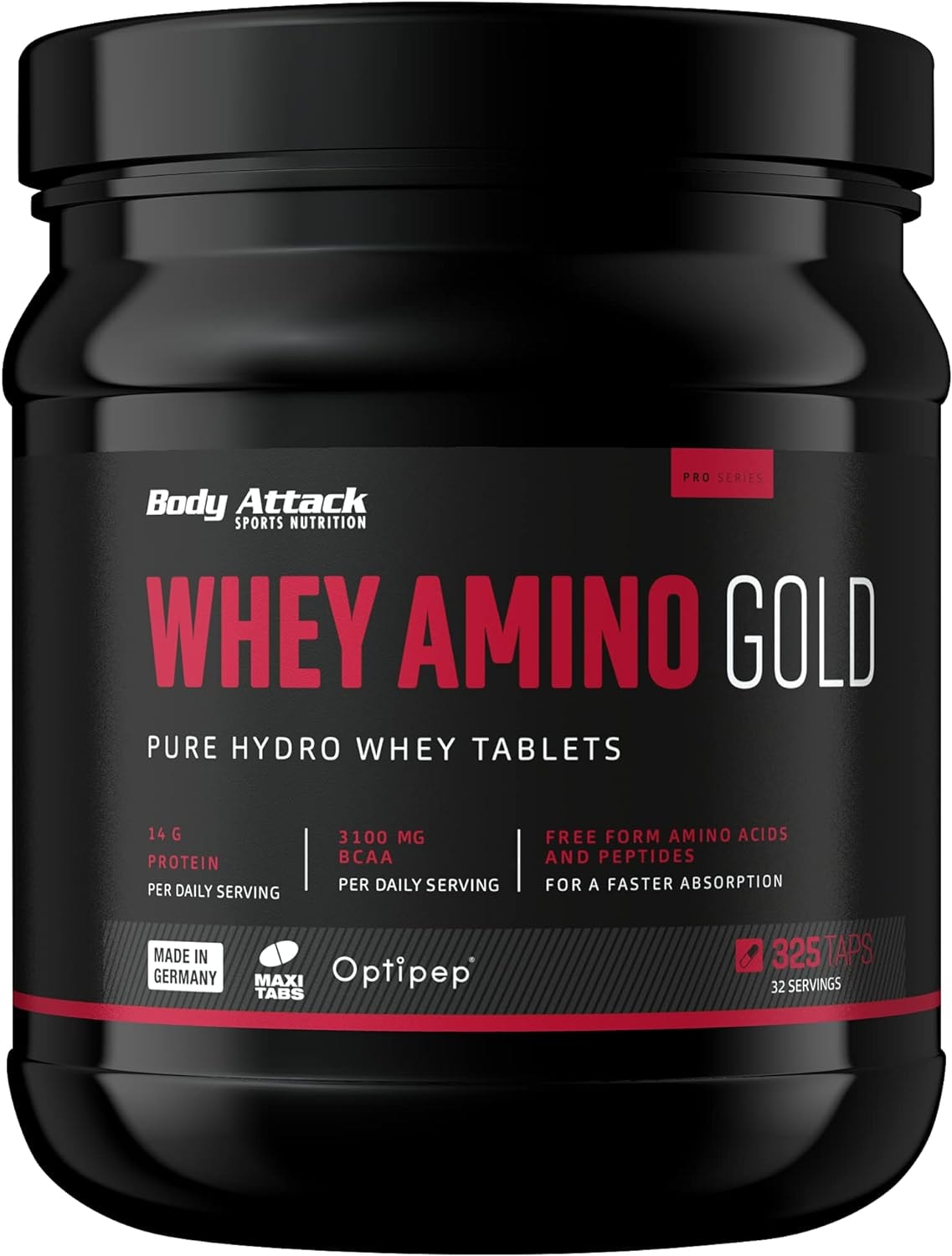 Produktbild von Bewertung Body Attack Whey Amino Gold Molkenprotein in Tablettenform 325 Tabletten Made in Germany mit essentiellen Aminosäuren für alle Sportler & Athleten