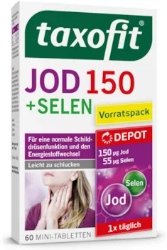 taxofit Jod Depot Tabletten Für eine normale Schilddrüsenfunktion und den Energiestoffwechsel 60 Mini-Tabletten