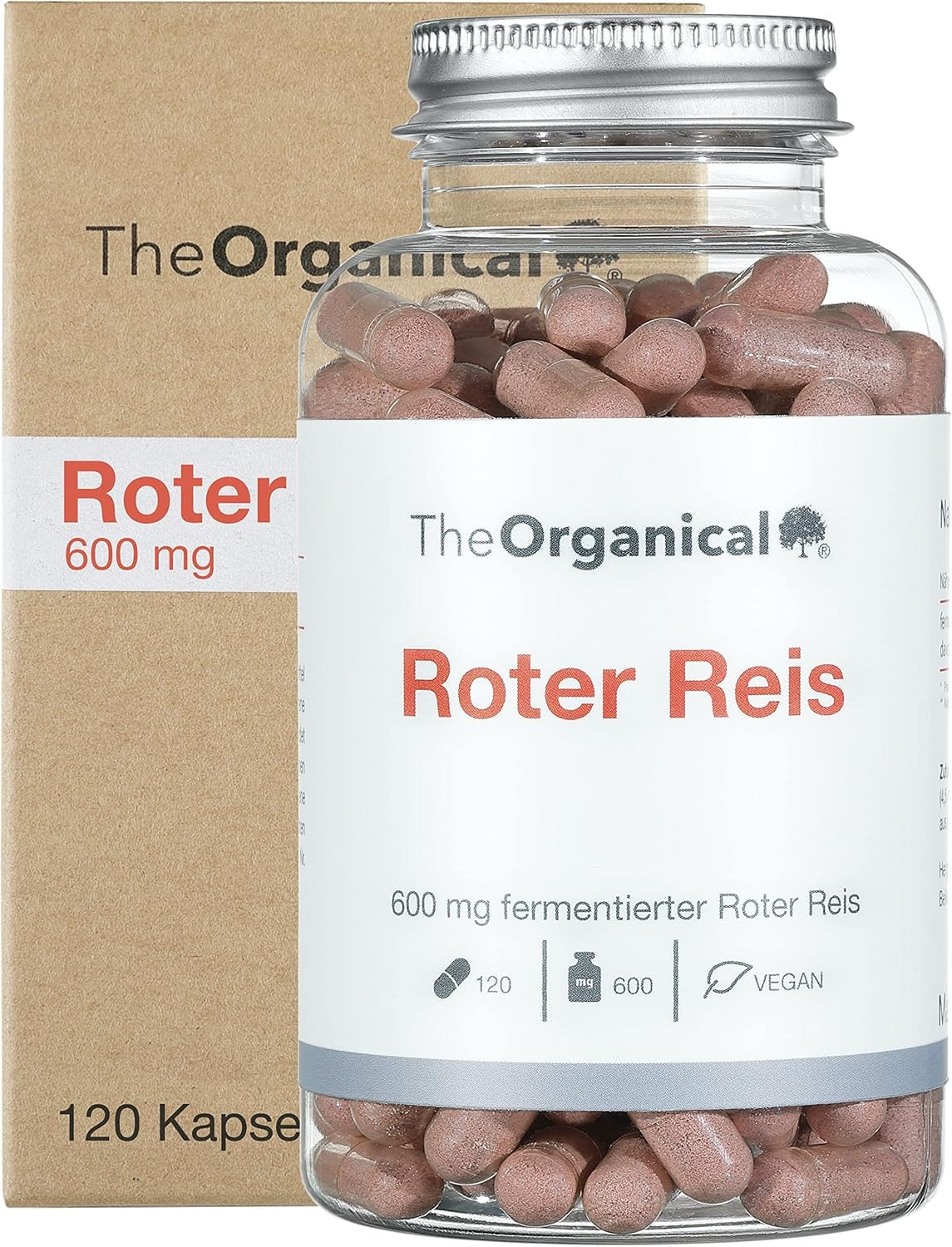 Produktbild von Bewertung TheOrganical Monacolin K Roter Reis 600mg mit 120 hochdosierte Kapseln Hergestellt in Hamburg Laborgeprüft 100% Vegan Ohne Zusätze Roter Reis Kapseln Hochdosiert 2,9 mg Monacolin