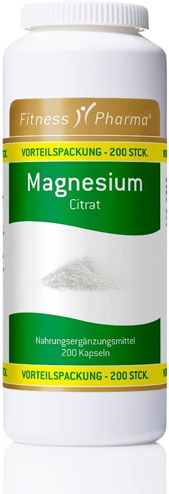 Produktbild von FITNESS PHARMA Magnesiumcitrat 200 Stück | Nahrungsergänzungsmittel für Erwachsene | Unterstützt die Muskelfunktion und hilft gegen Müdigkeit und Erschöpfung | Laktosefrei und Glutenfrei