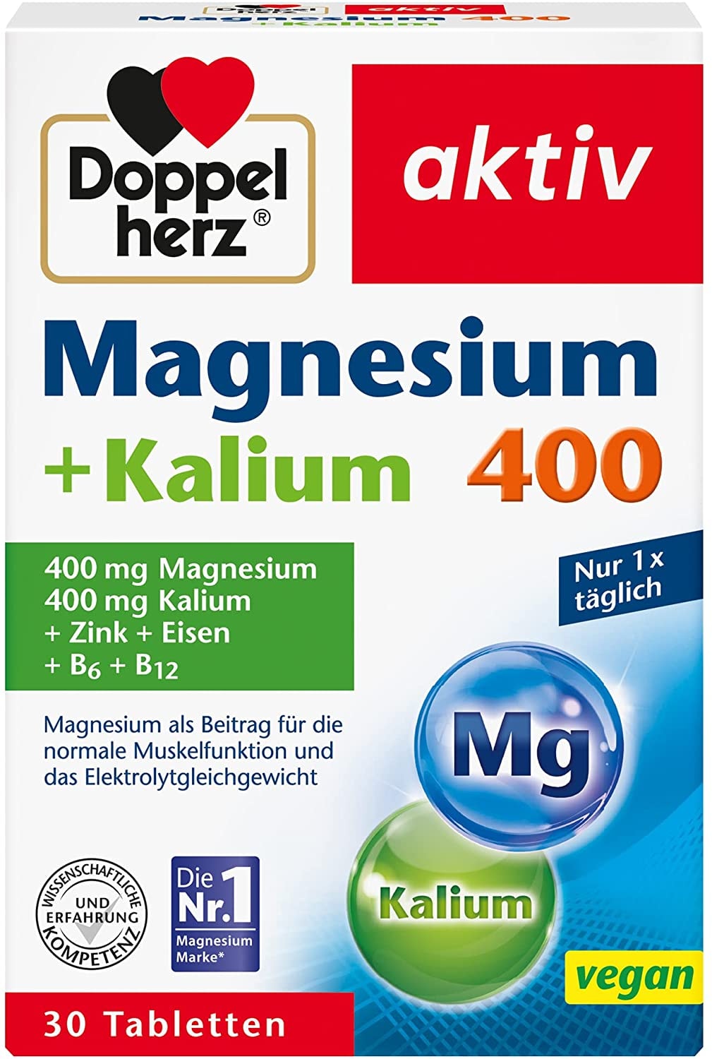Produktbild von Doppelherz Magnesium + Kalium 400 – Magnesium und Kalium als Beitrag für die normale Muskelfunktion – 30 Tabletten