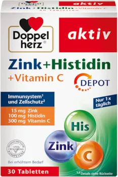 Produktbild von Doppelherz Zink + Histidin + Vitamin C DEPOT – mit Zink als Beitrag für die normale Funktion des Immunsystems – 1 x 30 Tabletten