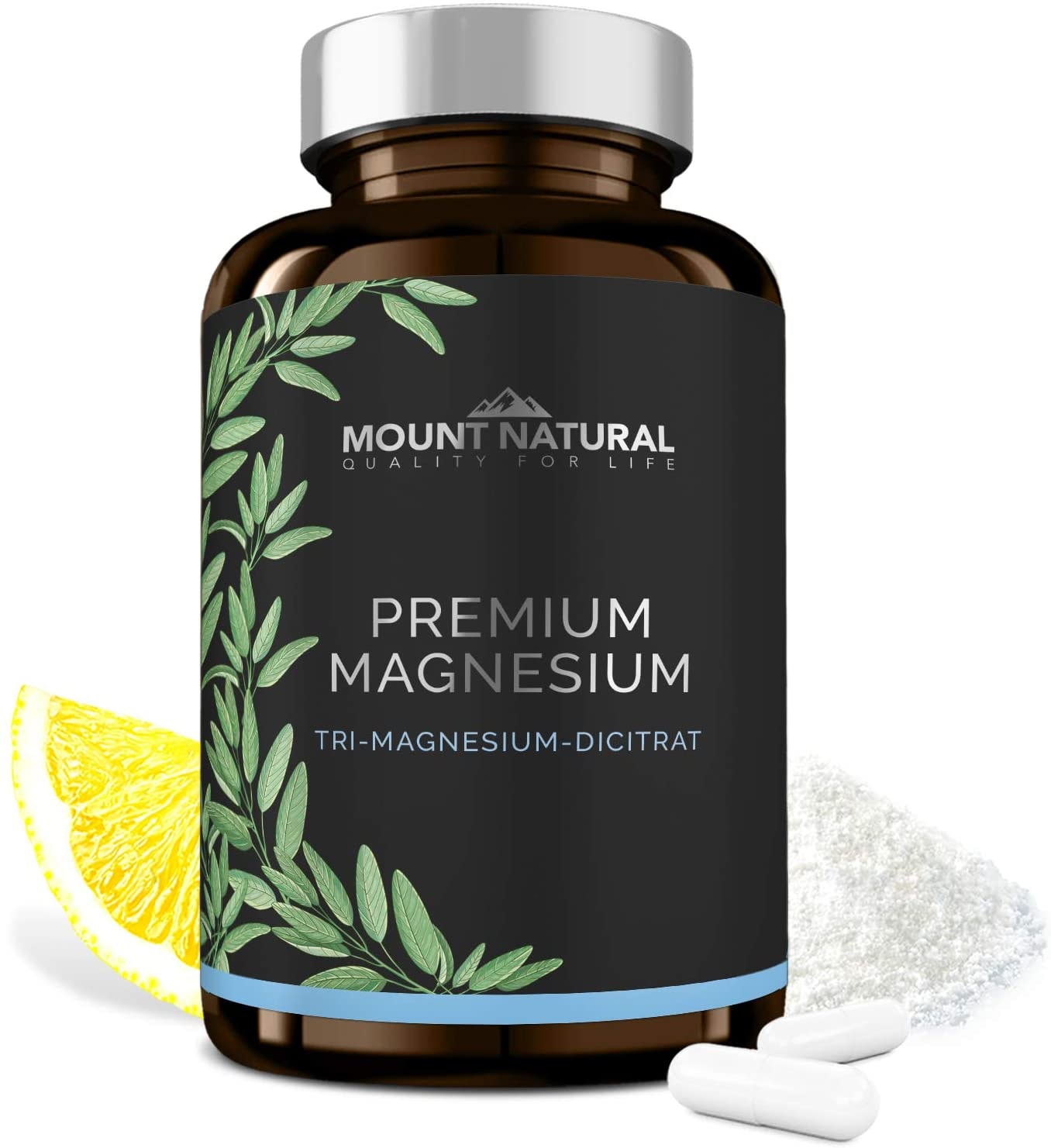 Produktbild von Mount Natural Premium Magnesium 180 Kapseln - 2010mg Magnesiumcitrat, davon 322mg elementares Magnesium/Tagesdosis. Laborgeprüft, frei von Zusatzstoffen, vegan, hochdosiert, aus Deutschland, no China