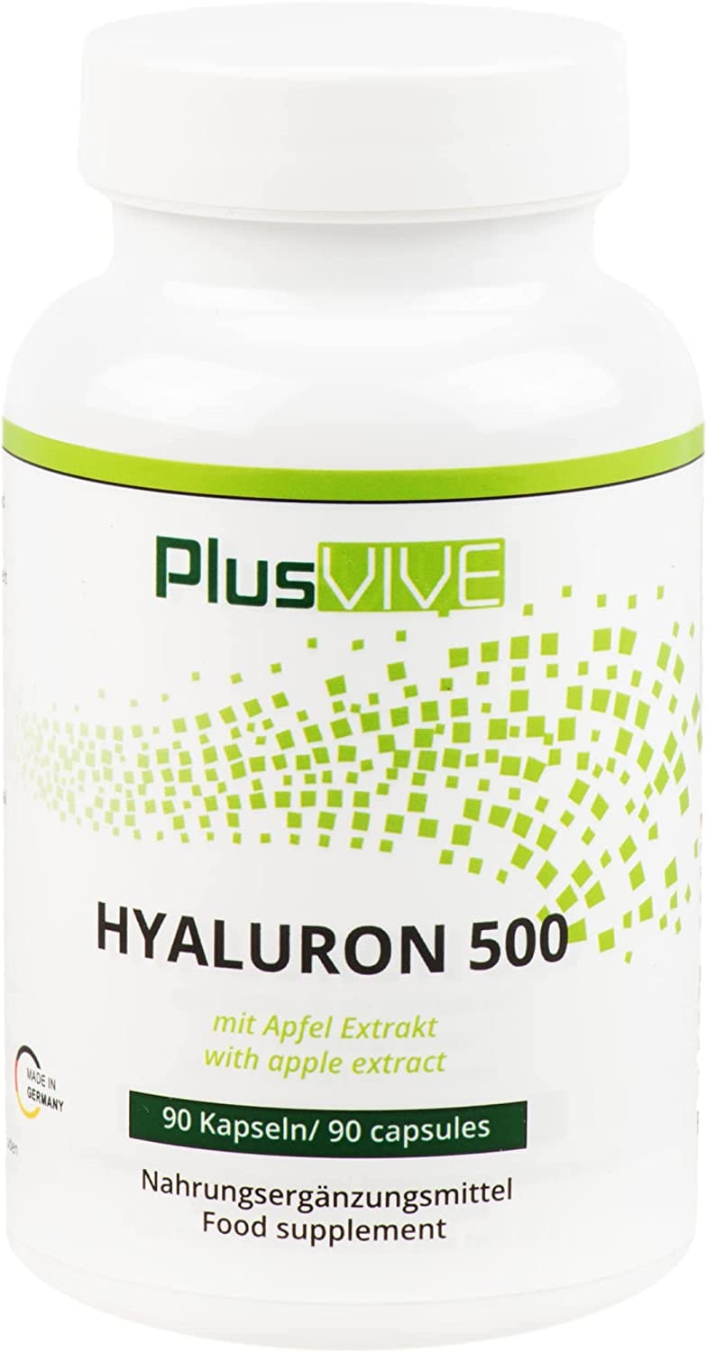 Produktbild von PlusVive - Hyaluronsäure hochdosiert |90 Kapseln | 500 mg Hyaluronsäure pro Kapsel - plus 3 mg Apfel Stammzellen | Laborgeprüft und vegan