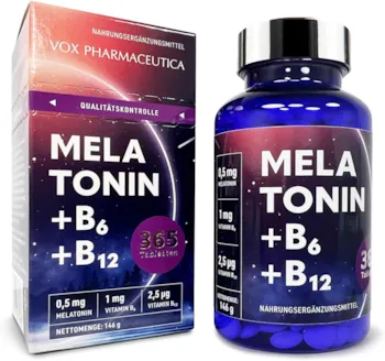 360 ruhige Nächte in einer Verpackung. 0,5 mg Melatonin in einer Tablette. Mit den Vitaminen B6+ und B12. Für besseren Schlaf. (Vitamine und Mineralien Tabletten) von Vox pharmaceutica