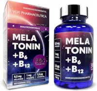 Produktbild von 360 ruhige Nächte in einer Verpackung. 0,5 mg Melatonin in einer Tablette. Mit den Vitaminen B6+ und B12. Für besseren Schlaf. (Vitamine und Mineralien Tabletten) von Vox pharmaceutica