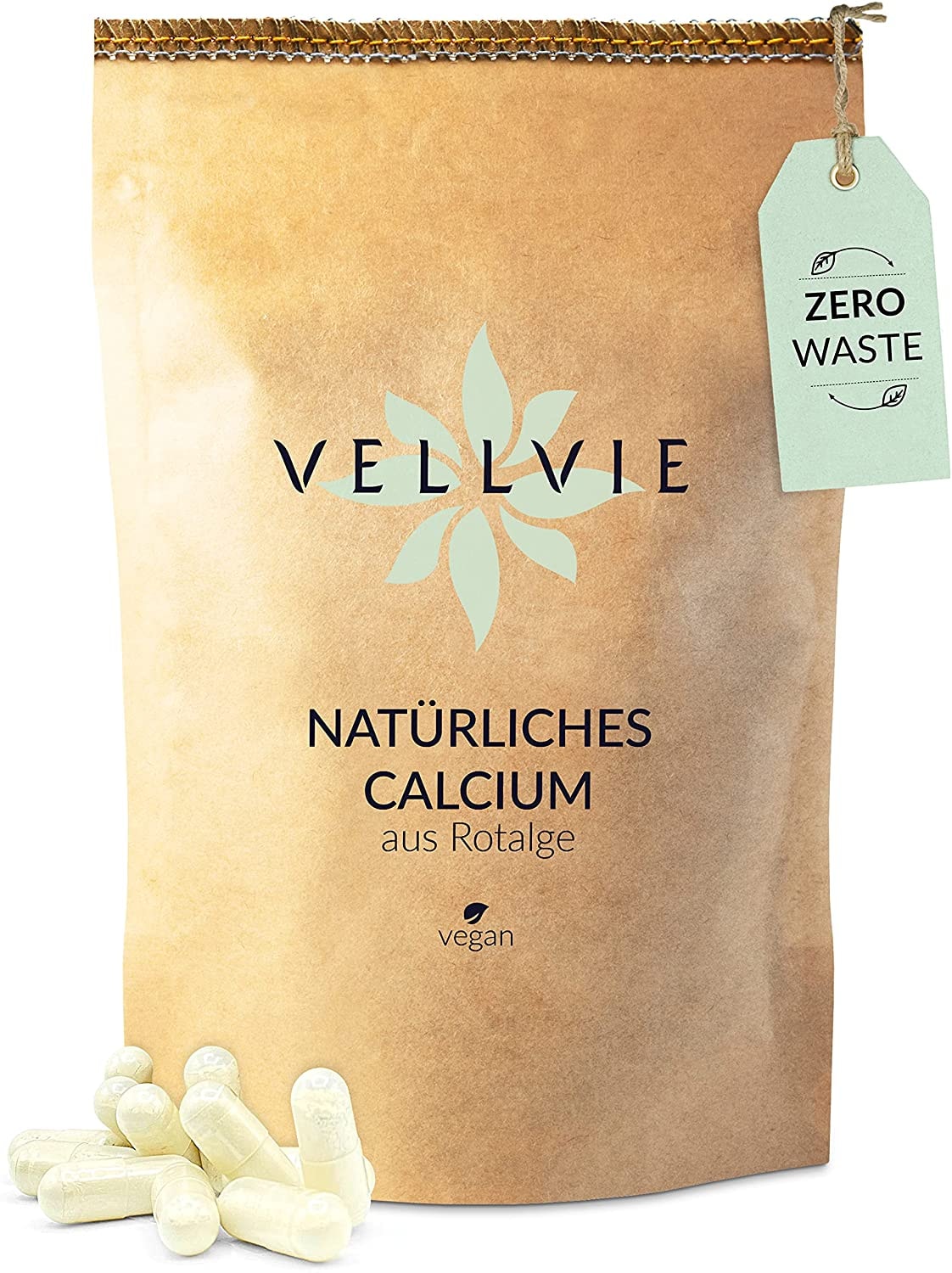 Produktbild von VELLVIE - Natürliches Calcium aus Rotalge Kapseln Zero Waste & Plastikfrei von VELLVIE | 155 Stk. Kalzium Vegan Nachhaltig | Nachfüllpack