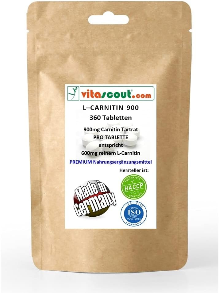 Produktbild von Bewertung vitascout L-Carnitin Tartrat Nahrungsergänzungsmittel 360 Tabletten 900mg hochdosiert Vegan ohne Magnesiumstearat