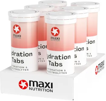 Produktbild von Bewertung MaxiNutrition Hydration Tabs Pink Grapefruit 6er Pack Elektrolyte Tabletten für erfrischendes Fitnessgetränk Regenerierung des Mineralhaushalts zuckerfrei vegan ohne künstliche Aromen