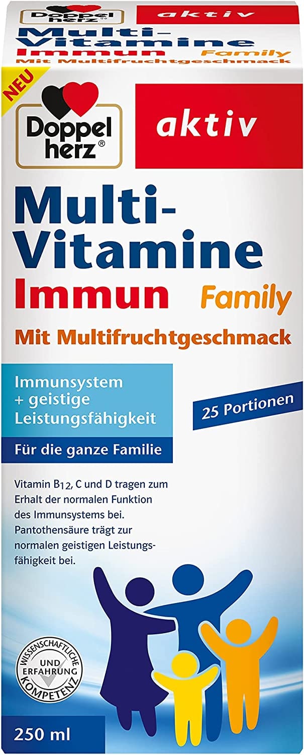 Produktbild von Doppelherz Multivitamine Immun Family – 11 Vitamine + Magnesium sofort trinkfertig mit Multifruchtgeschmack – 250ml