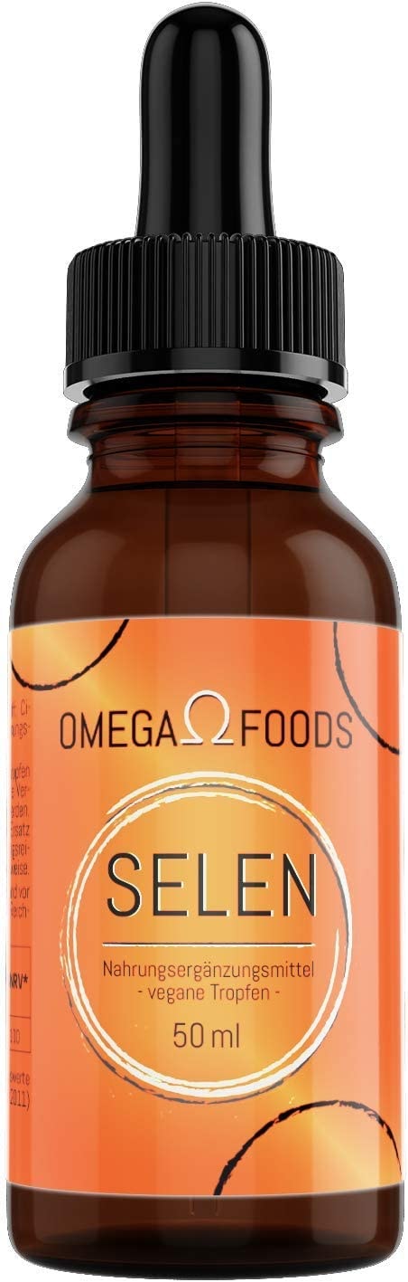 Produktbild von OMEGA FOODS - Selen Tropfen Hochdosiert - 220 µg pro 4 Tropfen - 50ml - (55 µg Pro Tropfen) - Vegan - Mit Pipettenmontur