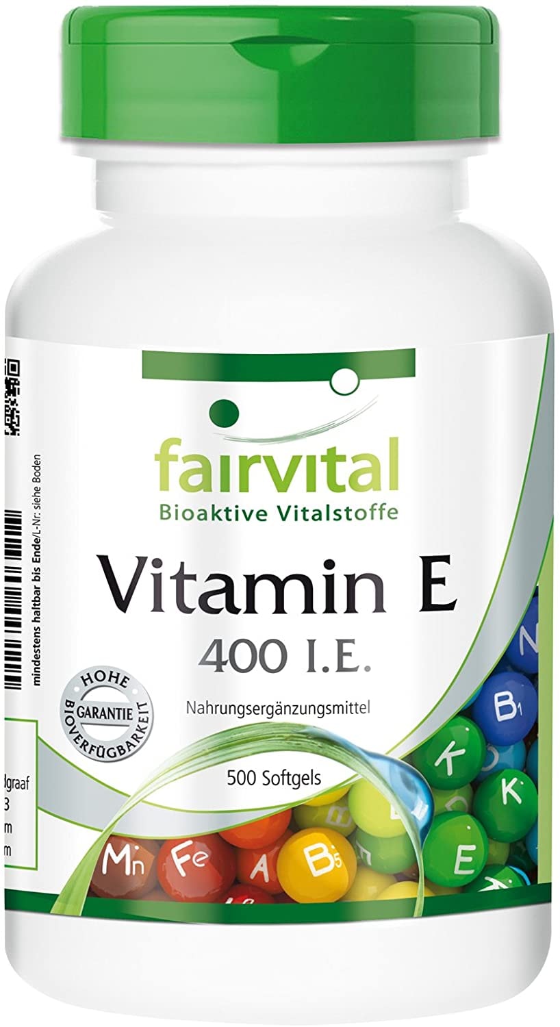 Produktbild von fairvital Vitamin E Kapseln 400 I.E. - HOCHDOSIERT - 500 Softgels - für die ganze Familie