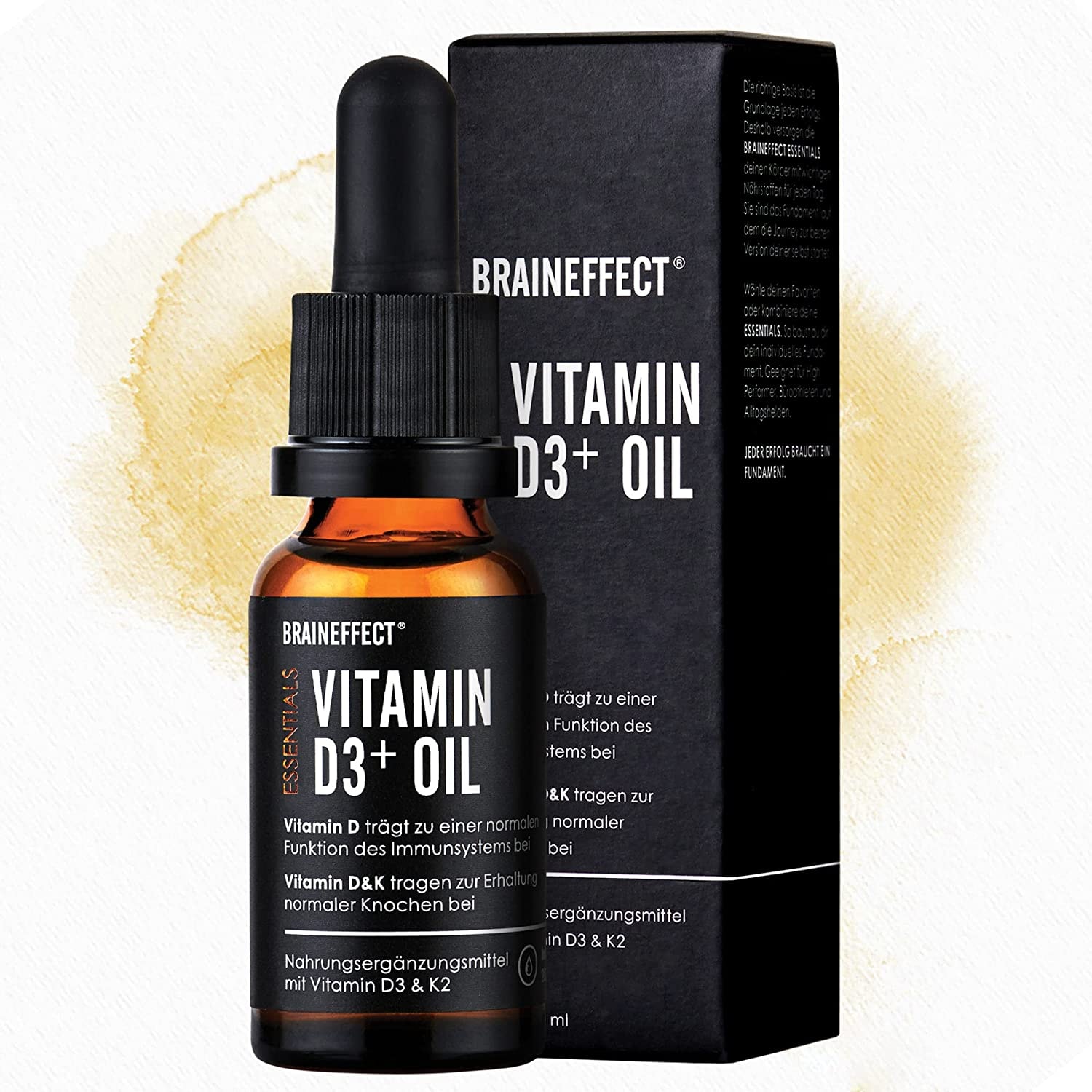 Produktbild von BRAINEFFECT Hochwertige Vitamin D3 K2 Tropfen + Well-Being Coach - Decken 500% des Tagesbedarf, D3 Vitamin als 17 Monatsvorrat, Hochdosiertes Vitamin D3 Tropfen, Vitamin D hochdosiert 1000 IE