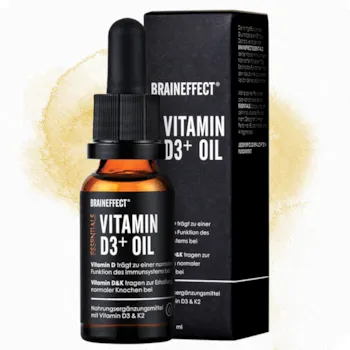 Produktbild von BRAINEFFECT Hochwertige Vitamin D3 K2 Tropfen + Well-Being Coach - Decken 500% des Tagesbedarf, D3 Vitamin als 17 Monatsvorrat, Hochdosiertes Vitamin D3 Tropfen, Vitamin D hochdosiert 1000 IE