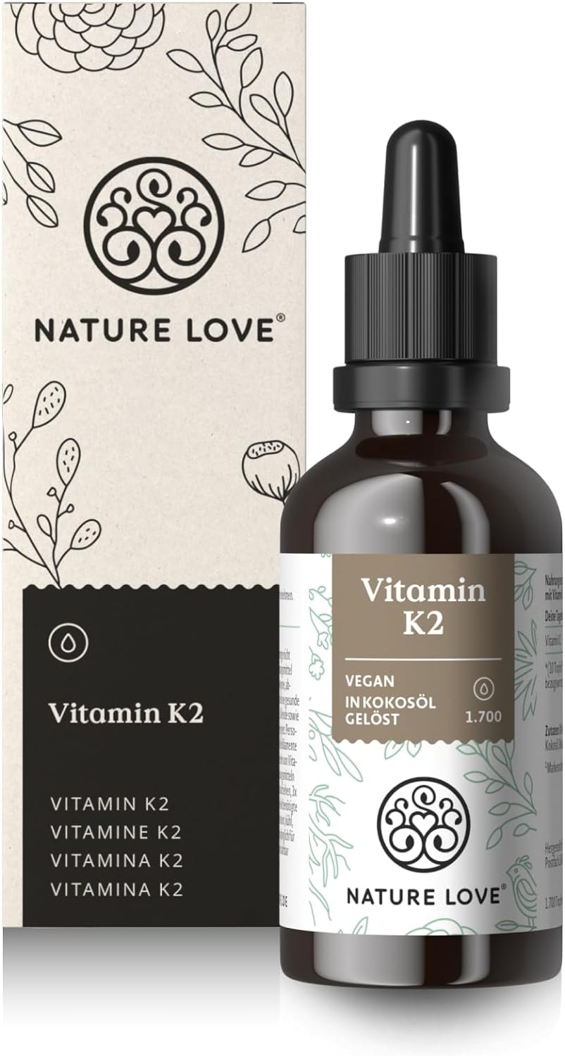 Produktbild von Bewertung NATURE LOVE Vitamin K2 MK7-200µg 1700 Tropfen 50ml höchster all-trans-Gehalt 99,7+% Hochwertig K2VITAL von Kappa gelöst in MCT Kokos-Öl hochdosiert vegan in Deutschland produziert