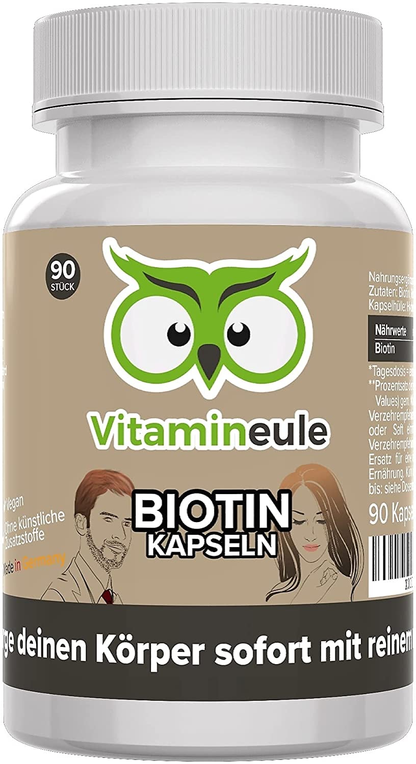 Produktbild von Vitamineule Biotin Kapseln 10000 mcg hochdosiert - Vitamin B7 - ohne künstliche Zusätze - kleine Kapseln statt große Tabletten - Deutsche Qualität - vegan - Biotin für Haut/Haare/Bartwuchs - Vitamineule®