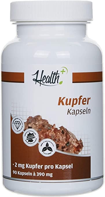 Produktbild von Zec+ Nutrition - Health+ Kupfer - 90 Kapseln reines Kupfergluconat, essentielles Spurenelement, Eisenpräparate und Mineralstoffe, Made in Germany
