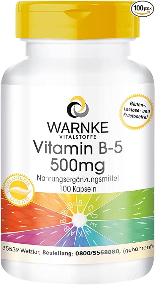 Produktbild von WARNKE VITALSTOFFE Vitamin B5 500 mg 100 Kapseln Pantothensäure, Hochdosiert, Vegan Warnke Vitalstoffe