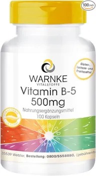 Produktbild von WARNKE VITALSTOFFE Vitamin B5 500 mg 100 Kapseln Pantothensäure, Hochdosiert, Vegan Warnke Vitalstoffe