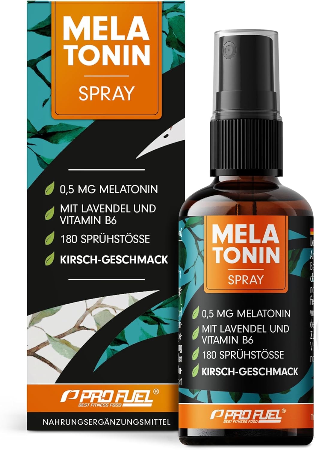 Produktbild von Bewertung Pro Fuel Melatonin Einschlaf Spray 30 ml 0,5 mg Melatonin hochdosiert Lavendel Extrakt & Vitamin B6 Melatoninspray mit Kirsch Geschmack (vegan) laborgeprüft mit Zertifikat reicht für 180 Anwendungen