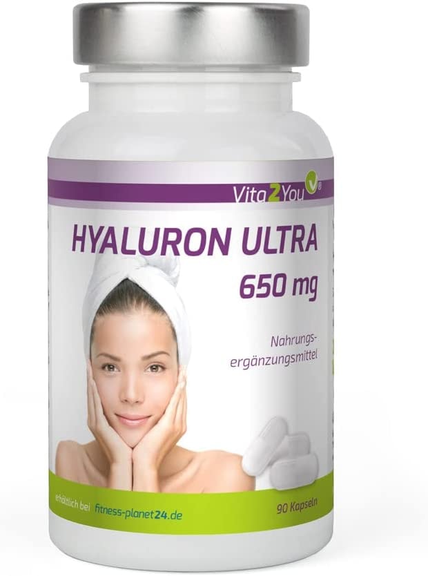 Produktbild von Vita2You - Hyaluronsäure Ultra 650mg - 90 vegane Kapseln - pflanzlich aus Fermentation - 500-700 kDa - Hochdosiert - 3 Monatspackung - ohne Zusätze - Hyaluron - Premium Qualität