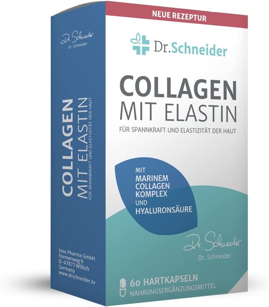 Produktbild von Dr. Schneider Collagen mit Elastin, Hyaluronsäure und Biotin für die Haut - 60 Kapseln einzeln verpackt - Made in Germany
