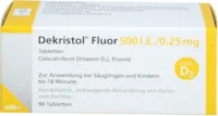 Produktbild von Bewertung Dekristol 500 I.E. Vitamin D Tabletten mit Fluor für Säuglinge 90 Stück für Knochen Rachitis und Zähne