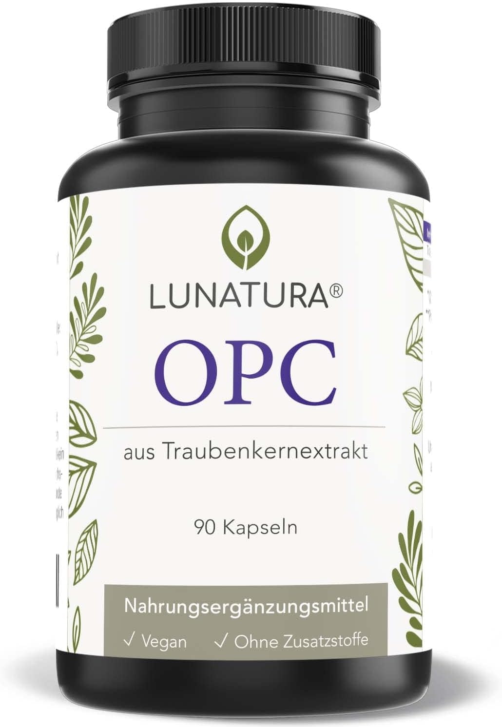 Produktbild von Bewertung Lunatura OPC Traubenkernextrakt 90 vegane OPC-Kapseln 1283mg Extrakt mit 770mg OPC aus französischen Weintrauben Premium Qualität natürliche Inhaltsstoffe & frei von Zusatzstoffen