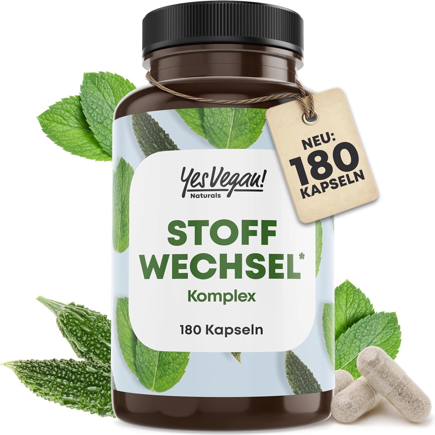 Produktbild von Bewertung Yes Vegan Stoffwechsel Kapseln 180 Kapseln mit Cholin Zink L-Carnitin Chrom Koffein Kapseln vegane Stoffwechsel Formel