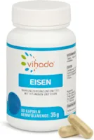 Produktbild von Vihado Eisen Kapseln – hochdosiertes Eisen gegen Müdigkeit – mit Vitamin C für erhöhte Eisenaufnahme – Vitamin B12 und Biotin für normale Funktion des Nervensystems – 90 Kapseln