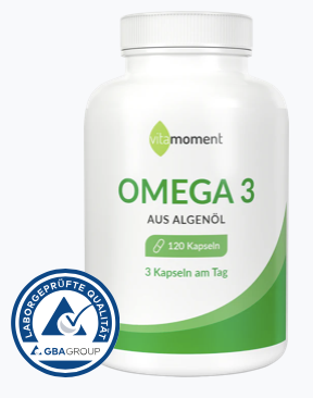 Produktbild von Bewertung vitamoment Omega 3 Vegan Kapseln Algenöl DHA EPA hochdosiert Gehirn Herz Sehkraft Gelenke Knochen Herz Gefäße Basisversorgung