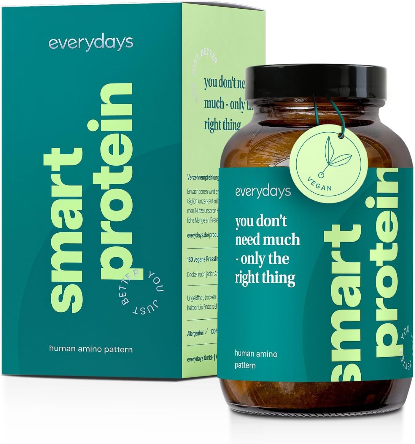 Produktbild von Bewertung Everydays smart protein Tabletten Aminosäure Komplex BCAA und EAA hochdosiert vegan in Deutschland hergestellt Protein alternative zu Eiweißshakes 180 Tabletten