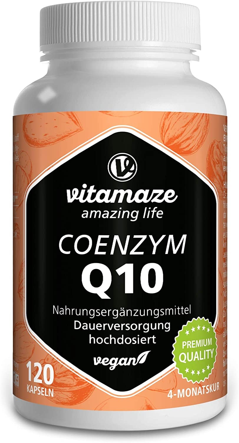 Produktbild von Bewertung Vitamaze amazing life Coenzym Q10 hochdosiert 200 mg pro Kapsel vegan 120 Kapseln für 4 Monate 98% Ubichinon mit optimaler Bioverfügbarkeit ohne unnötige Zusatzstoffe Made in Germany