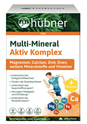 Produktbild von Bewertung hübner® Multi-Mineral Aktiv-Komplex Pulver Mineralstoffe Vitamine Sport Alltag Regeneration Säure-Basen-Haushalt vegan laktosefrei Zitronengeschmack