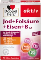 Produktbild von Doppelherz Jod + Folsäure + Eisen + B12 – Mit Folsäure als Beitrag für die normale Blutbildung – 45 Mini-Tabletten