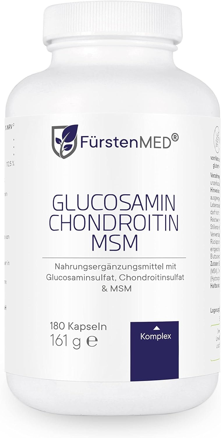 Produktbild von Bewertung FürstenMED Glucosamin Chondroitin Hochdosiert MSM Vitamin C 180 Kapseln 4-Fach Komplex Glucosamin ohne Zusatzstoffe Glucosamin 1710 mg vollständig laborgeprüft