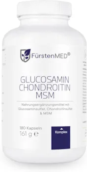 Produktbild von Bewertung FürstenMED Glucosamin Chondroitin Hochdosiert MSM Vitamin C 180 Kapseln 4-Fach Komplex Glucosamin ohne Zusatzstoffe Glucosamin 1710 mg vollständig laborgeprüft