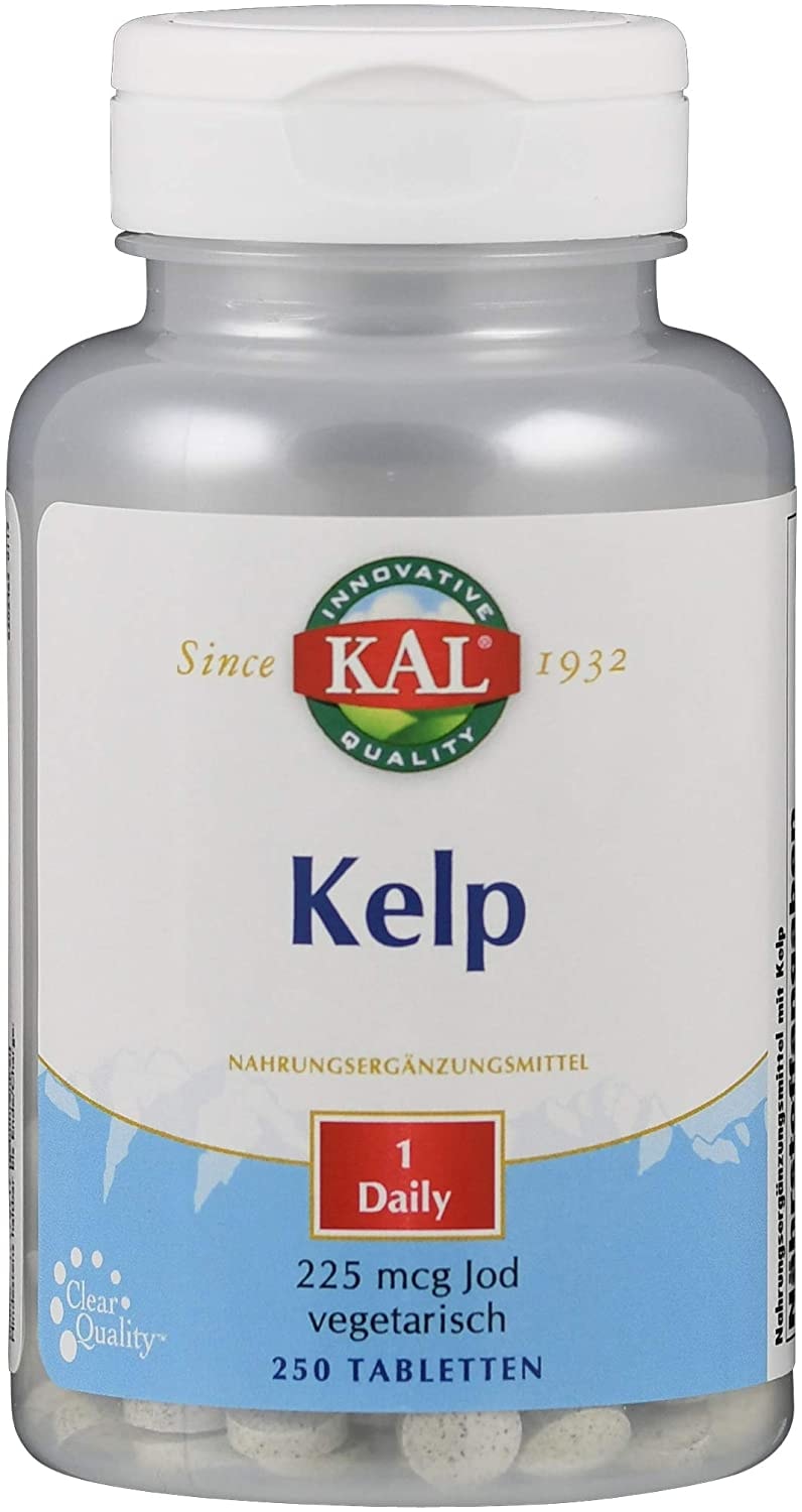 KAL Kelp 225 mcg Jod | 250 Tabletten | veganes Nahrungsergänzungsmittel | Supplement hochdosiert | gentechnikfrei | Kelp Kapseln | natürliche Jod Tabletten | Braunalgen | laborgeprüft | Kelpalge