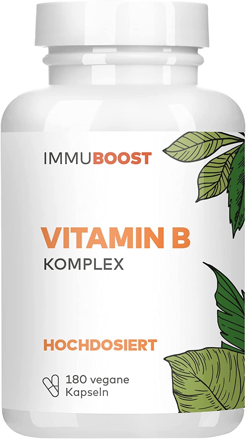 Produktbild von ImmuBoost Vitamin B Komplex 180 vegane Kapseln 1 Tag 1 Kapsel Immunsystem stärken mit bio-aktiven Vitamin B-Formen | CO2-neutral