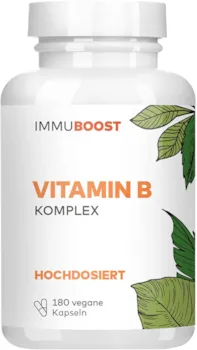 Produktbild von ImmuBoost Vitamin B Komplex 180 vegane Kapseln 1 Tag 1 Kapsel Immunsystem stärken mit bio-aktiven Vitamin B-Formen | CO2-neutral