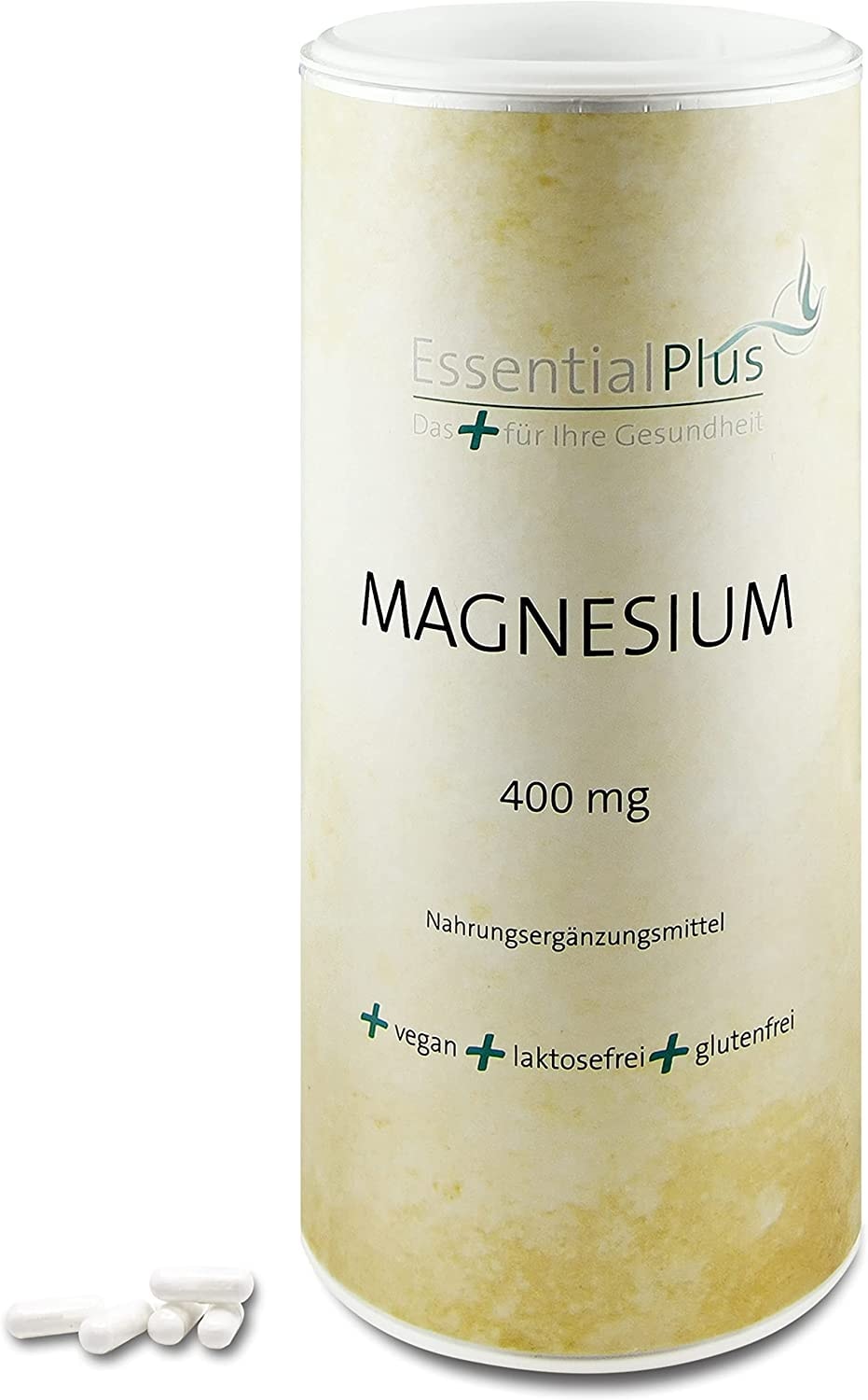 Produktbild von Essential Plus - Magnesium 400mg von Essential Plus - 365 Kapseln - vegan - hochdosiert - Premium: 665 mg Magnesium, davon 400mg elementares Magnesium, laborgeprüft, glutenfrei