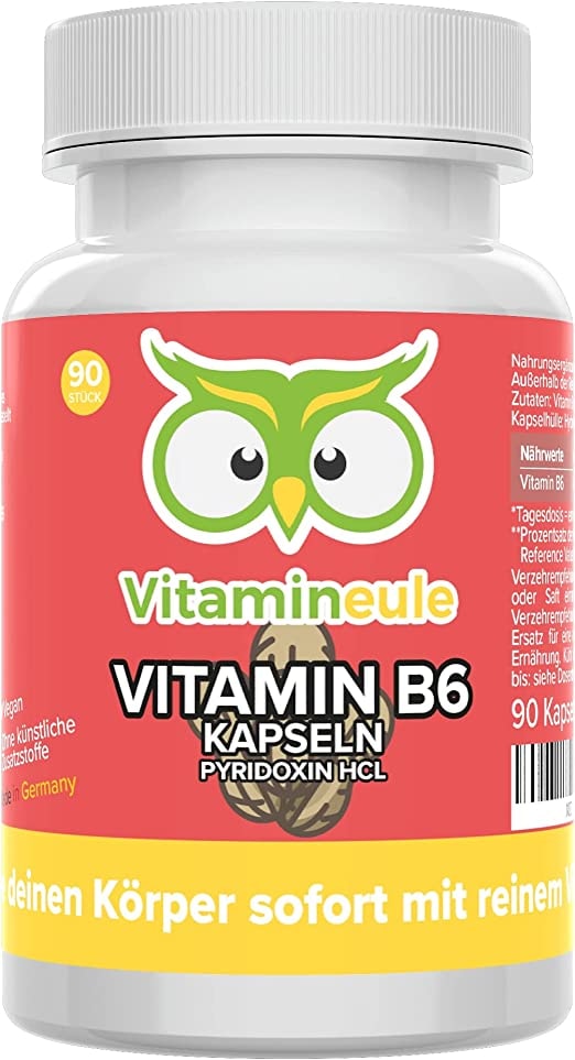Produktbild von Vitamineule Vitamin B6 Kapseln 25mg hochdosiert Qualität aus Deutschland vegan laborgeprüft Pyridoxin ohne künstliche Zusätze - für Kinder geeignet - kleine Kapseln statt Tabletten - Vitamineule®