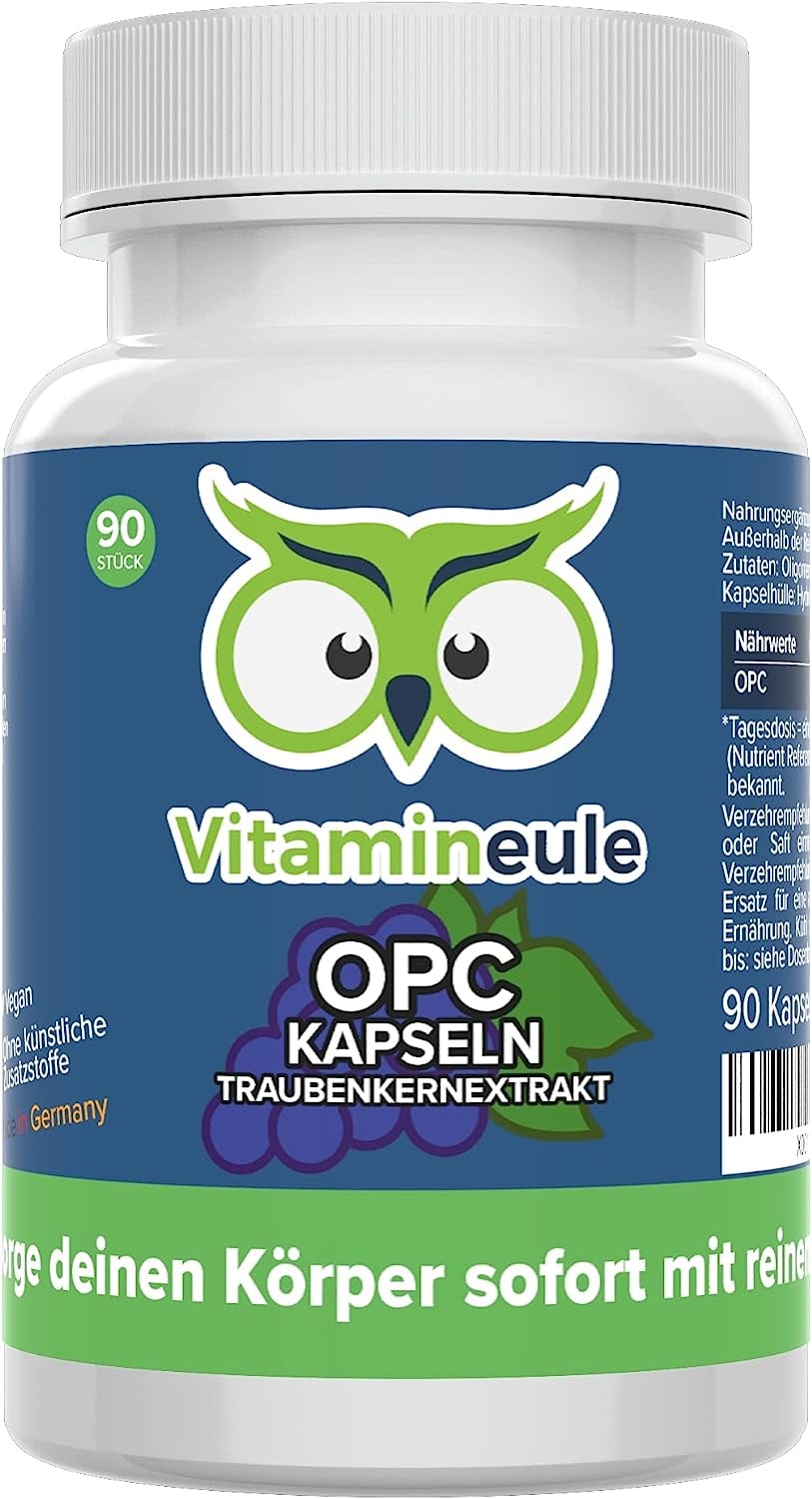 Produktbild von Bewertung Vitamineule OPC Traubenkernextrakt Kapseln hochdosiert 300mg Qualität aus Deutschland vegan laborgeprüft kleine Kapseln statt Tabletten oligomere Proanthocyanidine