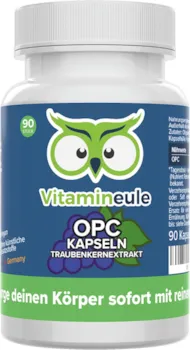 Produktbild von Bewertung Vitamineule OPC Traubenkernextrakt Kapseln hochdosiert 300mg Qualität aus Deutschland vegan laborgeprüft kleine Kapseln statt Tabletten oligomere Proanthocyanidine