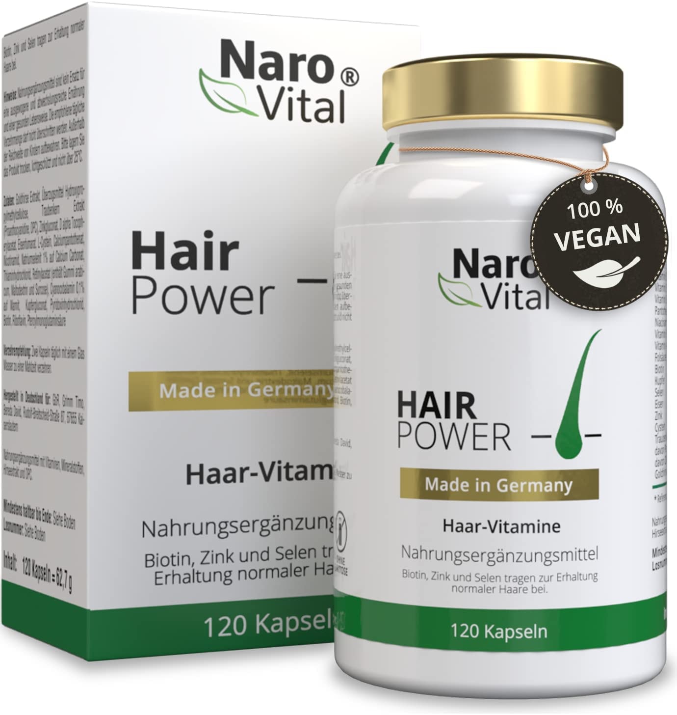 Produktbild von NaroVital Haar-Vitamine - Hochdosiert mit Biotin Vitamin B7, Zink, Selen, OPC, Hirse-Extrakt (reich an Silizium und Kieselerde) - 120 Kapseln (2 Monate) - Haar- & Bartwuchs - Frauen und Männer