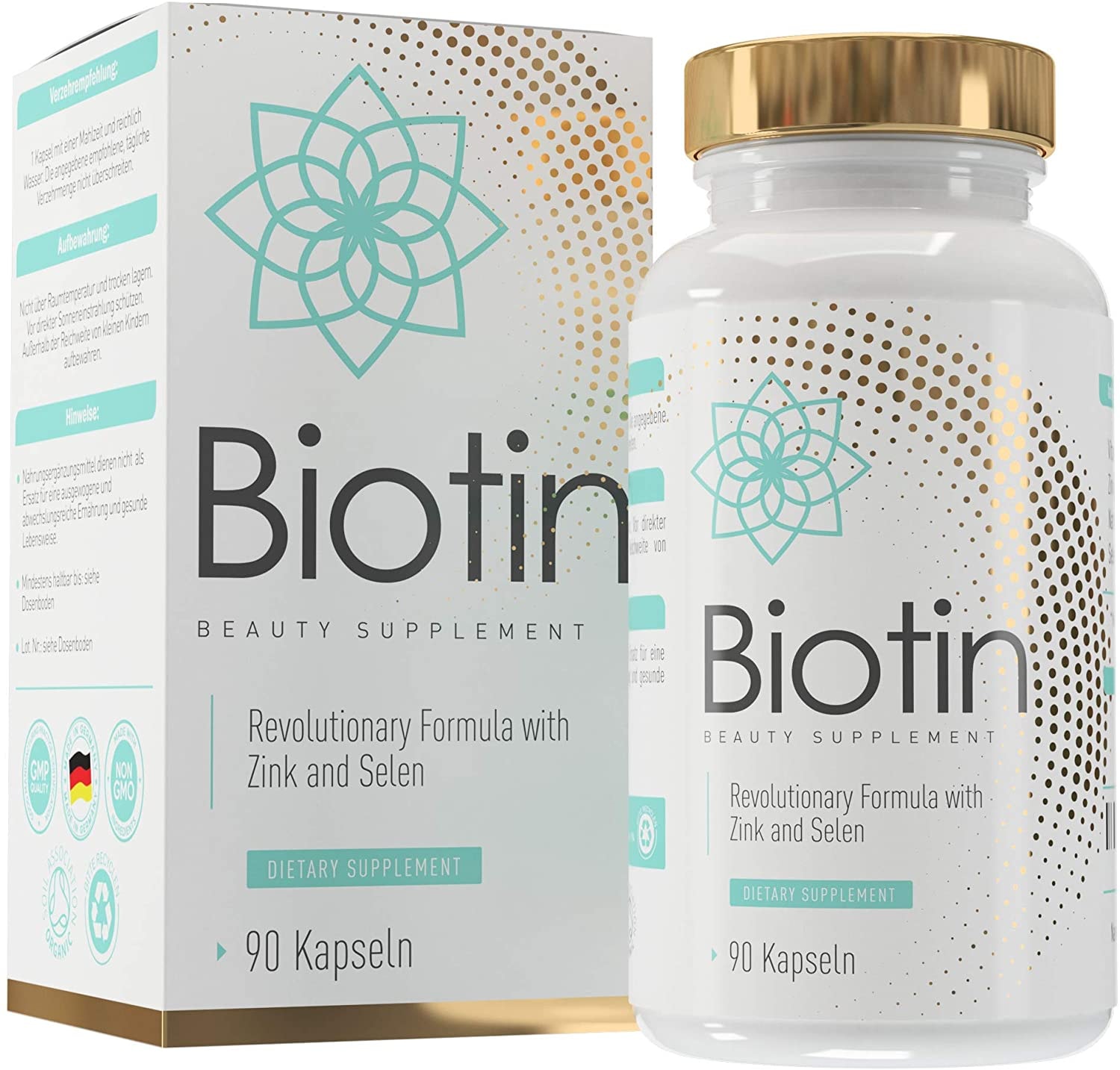 Produktbild von MVN MOST VALUABLE NUTRITION Biotin Hochdosiert - 10.000 mcg D-Biotin angereichert mit Zink & Selen - Vitamin B7 für Haare, Haut und Nägel - MVN®