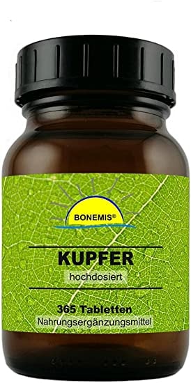 Produktbild von Bonemis Kupfer (Kupfergluconat) hochdosiert 365 vegane Tabletten ohne unerwünschte Zusätze, Bonemis®